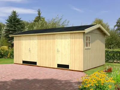 Gerätehaus Olaf 16,9 m² 18+70 mm naturbelassen Produktbild #1