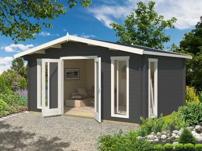 Gartenhaus Blockbohlenhaus Elgin 44 Set Gold 44 mm carbongrau Produktbild #1