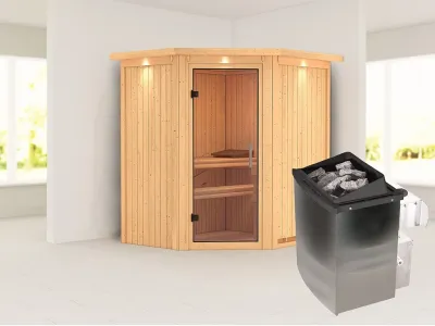 Sauna Systemsauna Taurin mit Dachkranz, inkl. 9 kW Ofen mit integrierter Steuerung Produktbild #1