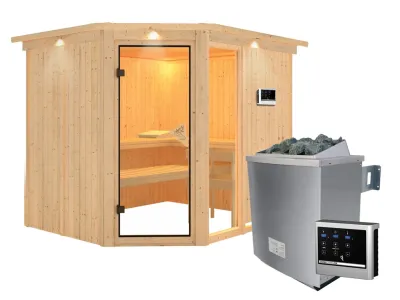 Sauna Systemsauna Fiona 3 mit Dachkranz, inkl. 9 kW Saunaofen ext. Steuerung Produktbild #5