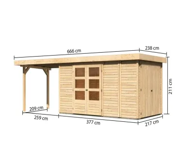 Gartenhaus SET Retola 5 19 mm naturbelassen, inkl. 2,8 m Anbaudach + Anbauschrank Produktbild #8
