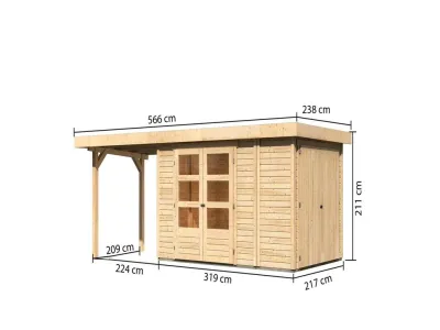 Gartenhaus SET Retola 3 19 mm naturbelassen, inkl. 2,4 m Anbaudach + Anbauschrank Produktbild #5