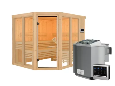 Sauna Ainur mit bronzierter Glastür + 9 kW Bio-Kombiofen mit ext. Strg. Produktbild #7