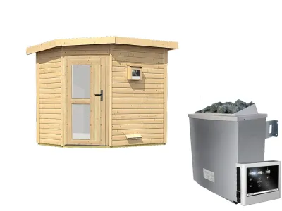 Saunahaus Mikka mit Milchglastür, inkl. 9 kW Saunaofen mit externer Steuerung Produktbild #6