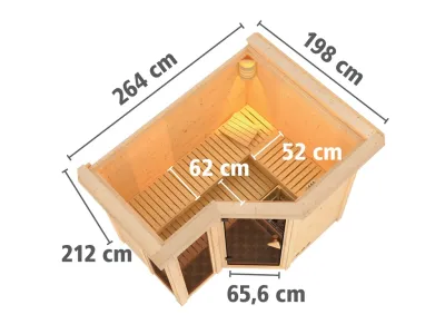 Sauna Massivholzsauna Amara mit Dachkranz inkl. 9 kW Saunaofen ext. Steuerung Produktbild #4