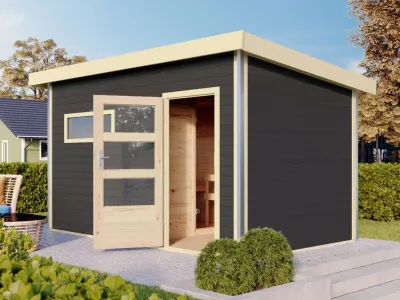 Gartensauna Enns 3 Anthrazit SPARSET inkl. 9 kW Bio-Kombisaunaofen + ext. Steuerung Produktbild #1