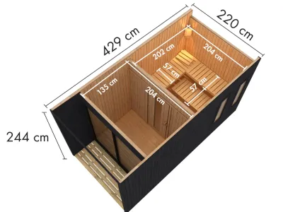 Gartensauna Nero 73 mm mit Glastür, Schwarz lasiert Produktbild #9