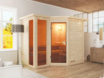 Sauna Massivholzsauna Amara mit Dachkranz Produktbild #1