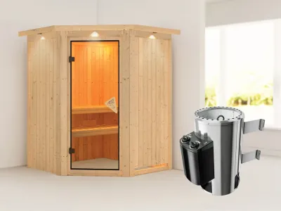 Sauna Systemsauna Nanja mit Dachkranz, inkl. Plug & Play Saunaofen Steuerung Produktbild #1