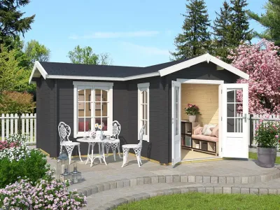 Gartenhaus Blockbohlenhaus Portsmouth 44 44 mm carbongrau Produktbild #1