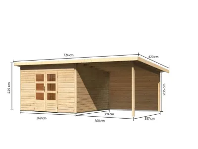 Gartenhaus SET Northeim 5 – mit naturbelassenem Holz, inkl. 3,3 m Anbaudach + Rückwand Produktbild #7