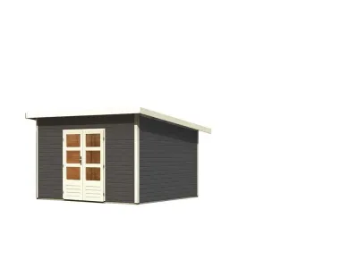 Gartenhaus Northeim 5 – Terragrau, 419 x 420 cm, 38 mm Wandstärke, Pultdach Produktbild #8
