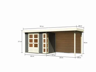 Gartenhaus SET Kerko 4 19 mm terragrau, inkl. 2,8 m Anbaudach + Rückwand Produktbild #3