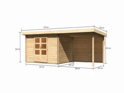 Gartenhaus Blockbohlenhaus SET Bastrup 7 28 mm naturbelassen, inkl. 3 m Anbaudach + Rückwand Produktbild #9