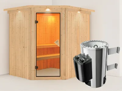 Sauna Systemsauna Plug & Play Lilja mit Dachkranz, inkl. 3,6 kW Saunaofen integr. Steuerung Produktbild #1