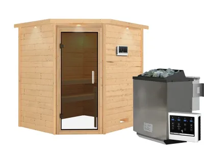 Sauna Massivholzsauna Mia mit Dachkranz, inkl. 9 kW Bio-Ofen mit externer Steuerung Produktbild #4