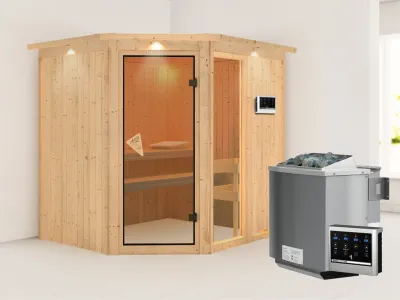 Sauna Systemsauna Fiona 2 mit Dachkranz, inkl. 9 kW Bio-Kombiofen ext. Steuerung Produktbild #1