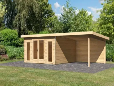 Gartenhaus SET Radeburg 3 40 mm naturbelassen inkl. 3,3 m Anbaudach + Rückwand Produktbild #1