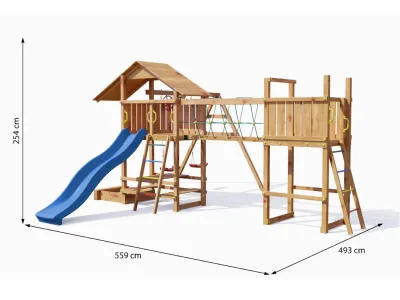 Spielturm Smart 1 Bridge teakfarben inkl. Rutsche blau Produktbild #7