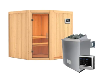 Sauna Systemsauna Jarin Klarglas Ganzglastür + 9 kW Saunaofen mit ext. Strg Produktbild #4