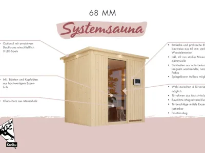 Sauna Systemsauna Bodin mit Dachkranz, inkl. 9 kW Bio-Ofen mit externer Steuerung Produktbild #7