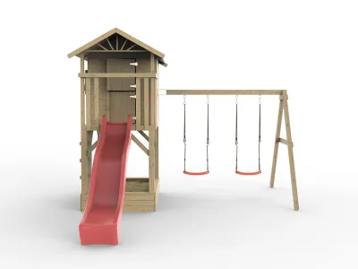 Stelzenhaus Tree Hut mit Sandkasten KDI inkl. Doppelschaukel und Rutsche rot Produktbild #3