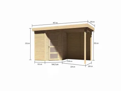 Gartenhaus SET Schwandorf 3 19 mm naturbelassen, inkl. 2,4 m Anbaudach + Rückwand Produktbild #3