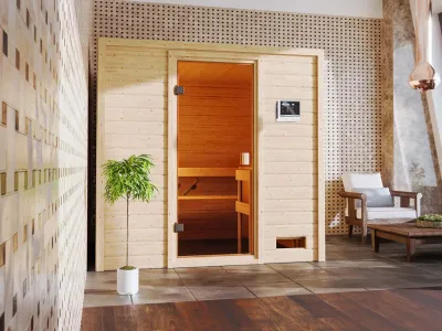 Sauna Adelina mit bronzierter Glastür + 9 kW Saunaofen ext. Strg. Produktbild #3