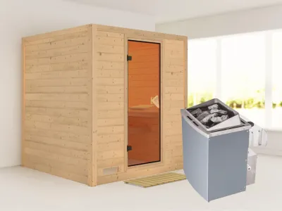 Massivholzsauna Mojave bronzierte Ganzglastür, inkl. 9 kW Ofen integr. Steuerung Produktbild #1