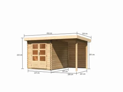 Gartenhaus Blockbohlenhaus SET Bastrup 4 28 mm naturbelassen, inkl. 2 m Anbaudach + Rückwand Produktbild #10