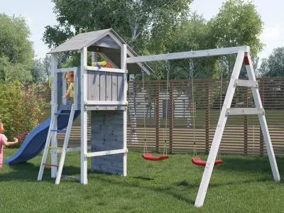 Spielturm Smart 5 grau/weiß inkl. Rutsche blau Produktbild #2