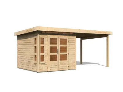 Gartenhaus SET Kastorf 6 28 mm naturbelassen inkl. 3,2 m Anbaudach Produktbild #5