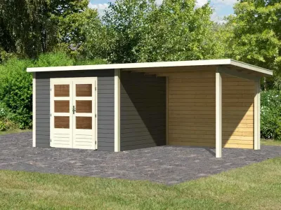 Gartenhaus Wacken 6 28 mm terragrau, inkl. 3 m Anbau + Rückwand Produktbild #4