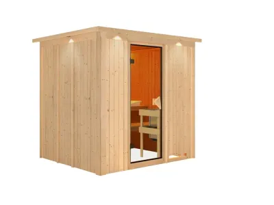 Systemsauna Sodin mit Dachkranz, bronzierte Ganzglastür Produktbild #2