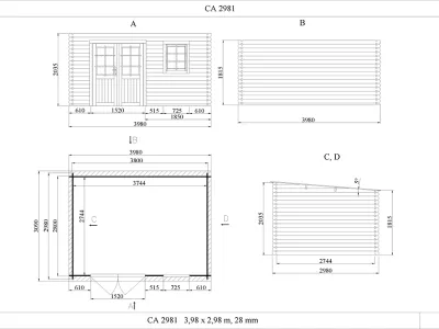 Gartenhaus Blockbohlenhaus CA2981 28 mm naturbelassen Produktbild #4