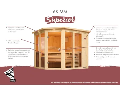 Sauna Systemsauna Sari mit Dachkranz Komplettset mit 9 kW Ofen mit externer Steuerung Produktbild #18
