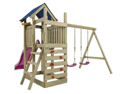 Spielturm Speedy KDI inkl. Doppelschaukel inkl. Rutsche pink + Sitze pink Produktbild #4