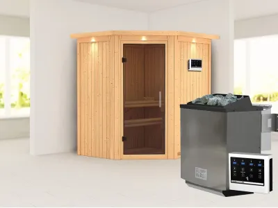 Sauna Systemsauna Taurin mit Dachkranz, inkl. 9 kW Bio-Ofen mit externer Steuerung Produktbild #1