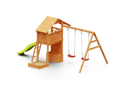Spielturm Smart 4 teakfarben inkl. Rutsche gelb Produktbild #4