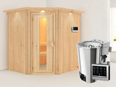 Sauna Systemsauna Lilja mit Dachkranz, Energiespartür, Plug & Play Bio-Ofen mit externer Steuerung Produktbild #1