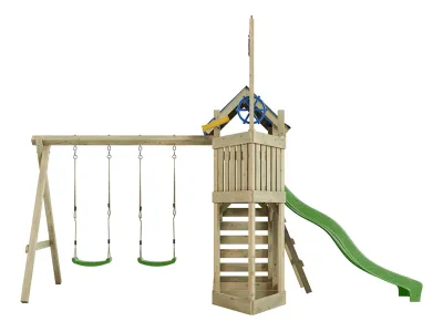 Spielturm Pirat Captain Snappy KDI mit Doppelschaukel inkl. Rutsche grün + Sitze grün Produktbild #4