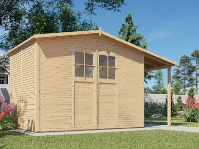 Gartenhaus Alexis 4 Rhombusprofil mit Anbau 18 mm natur Produktbild #1