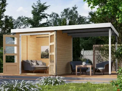 Hybrid-Gartenhaus Jupiter A Set naturbelassen/weiß Produktbild #1