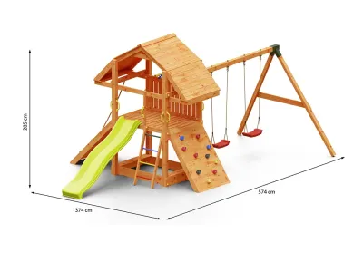 Spielturm Buffalo teakfarben inkl. Doppelschaukel + Rutsche gelb Produktbild #7