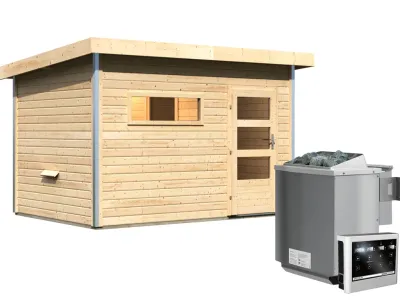 Saunahaus Skrollan 2 mit Klarglastür & Vorraum, inkl. 9 kW Bio-Kombiofen mit externer Steuerung Produktbild #5