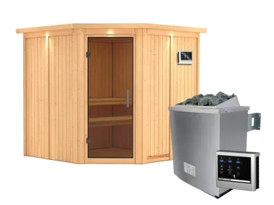 Systemsauna Jarin mit Dachkranz, graphit Ganzglastür, inkl. 9 kW Saunaofen ext. Steuerung Produktbild #7
