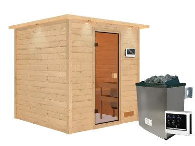 Sauna Jara mit bronzierter Glastür und Dachkranz + 9 kW Saunaofen ext. Strg. Produktbild #14