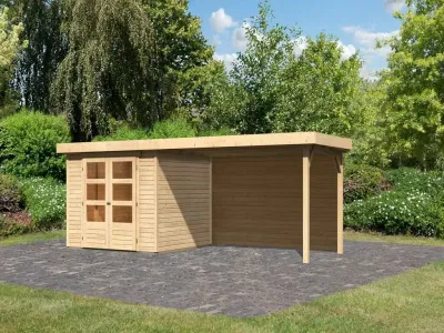 Gartenhaus SET Askola 3,5 19 mm naturbelassen, inkl. 2,8 m Anbaudach + Rückwand Produktbild #1