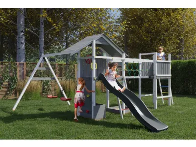 Spielturm Smart 4 Bridge grau/weiß inkl. Rutsche grau Produktbild #1