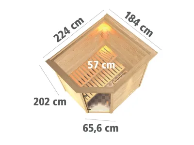 Sauna Massivholzsauna Mia mit Dachkranz, inkl. 9 kW Bio-Ofen mit externer Steuerung Produktbild #3